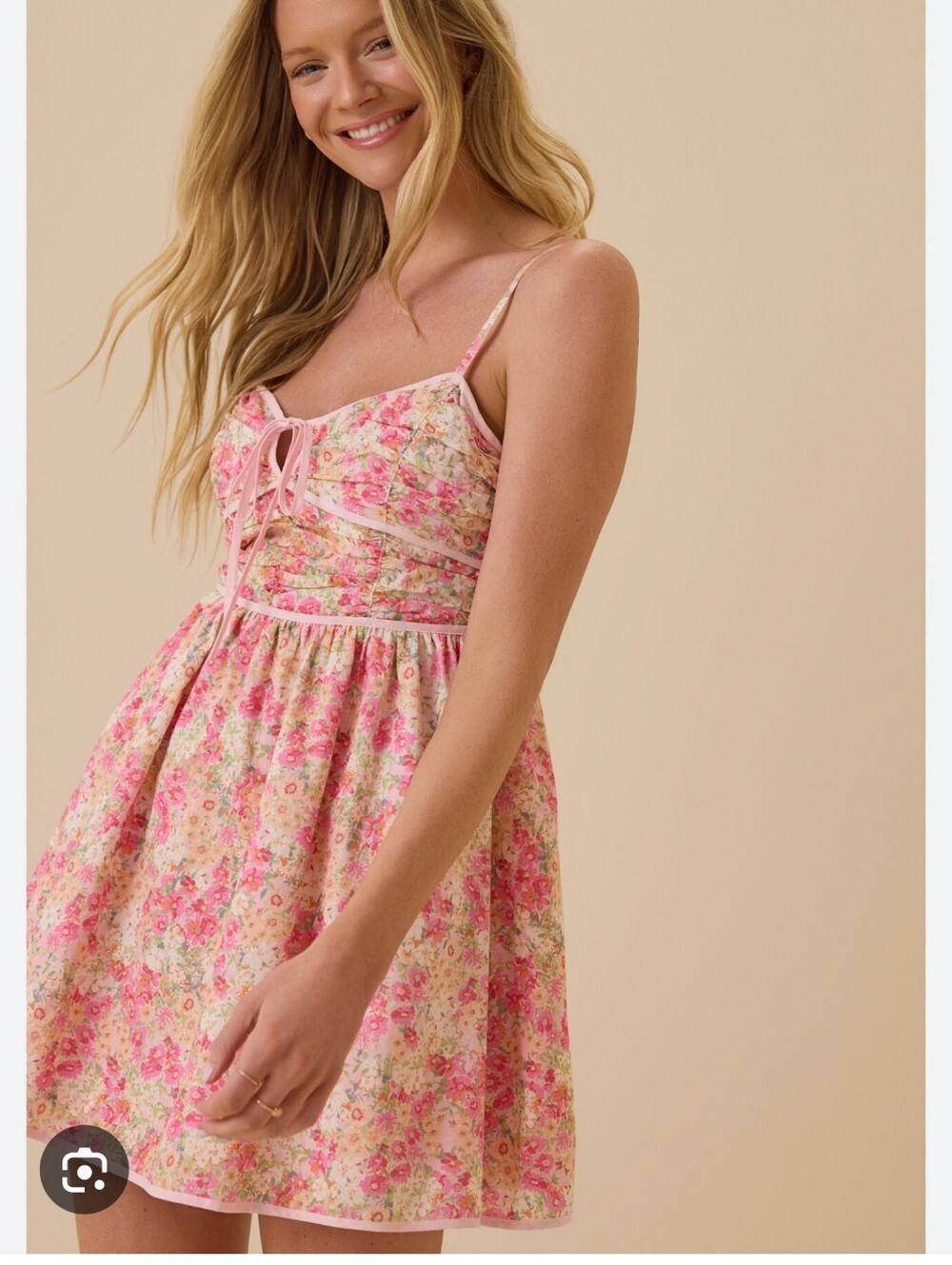 Altar'd State Pink Floral Lace-Up Mini Dress